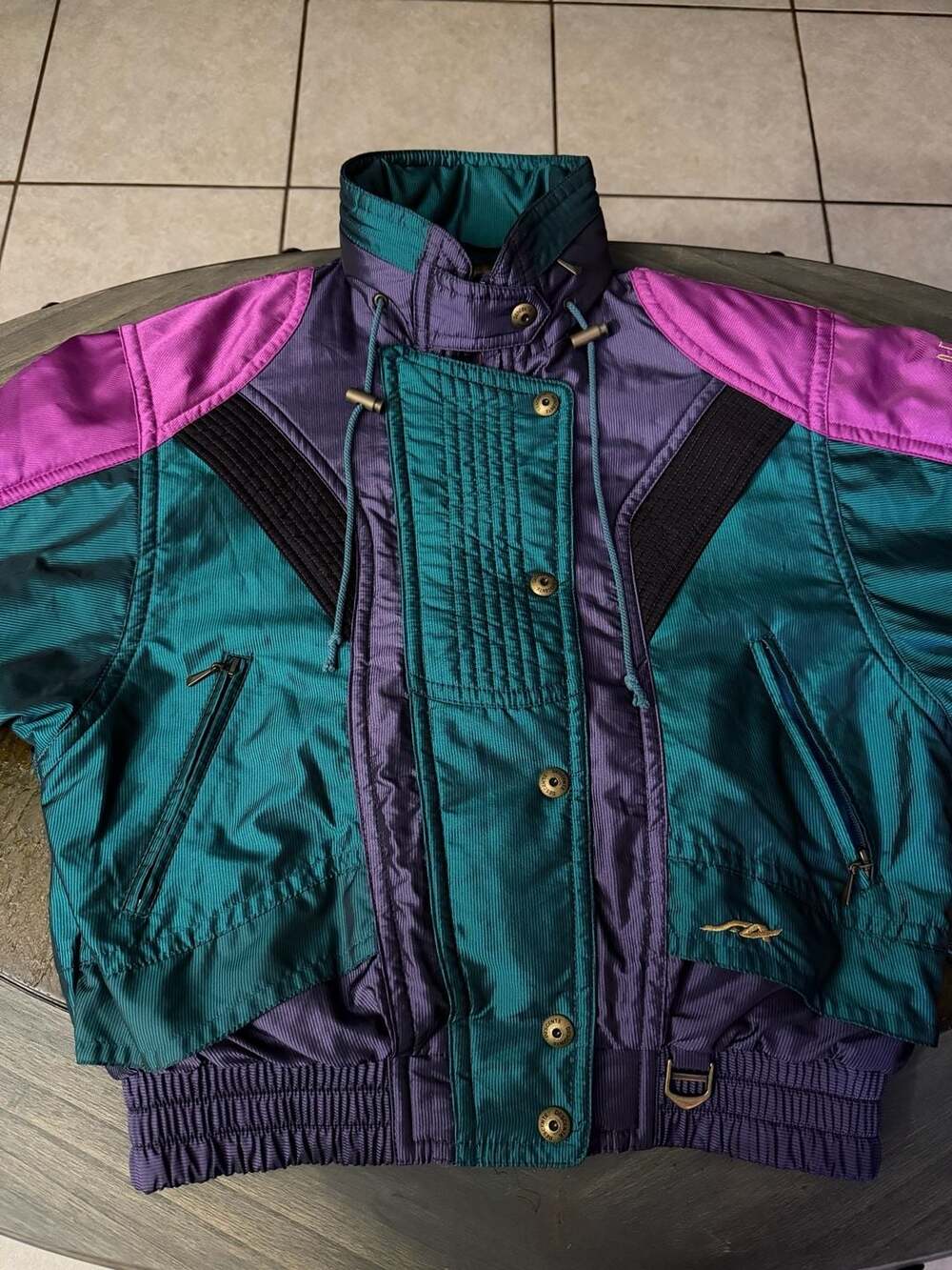 Descente Women's Vintage Ski Jacket - Teal, Purple, and Pink Colorblock - Size 8